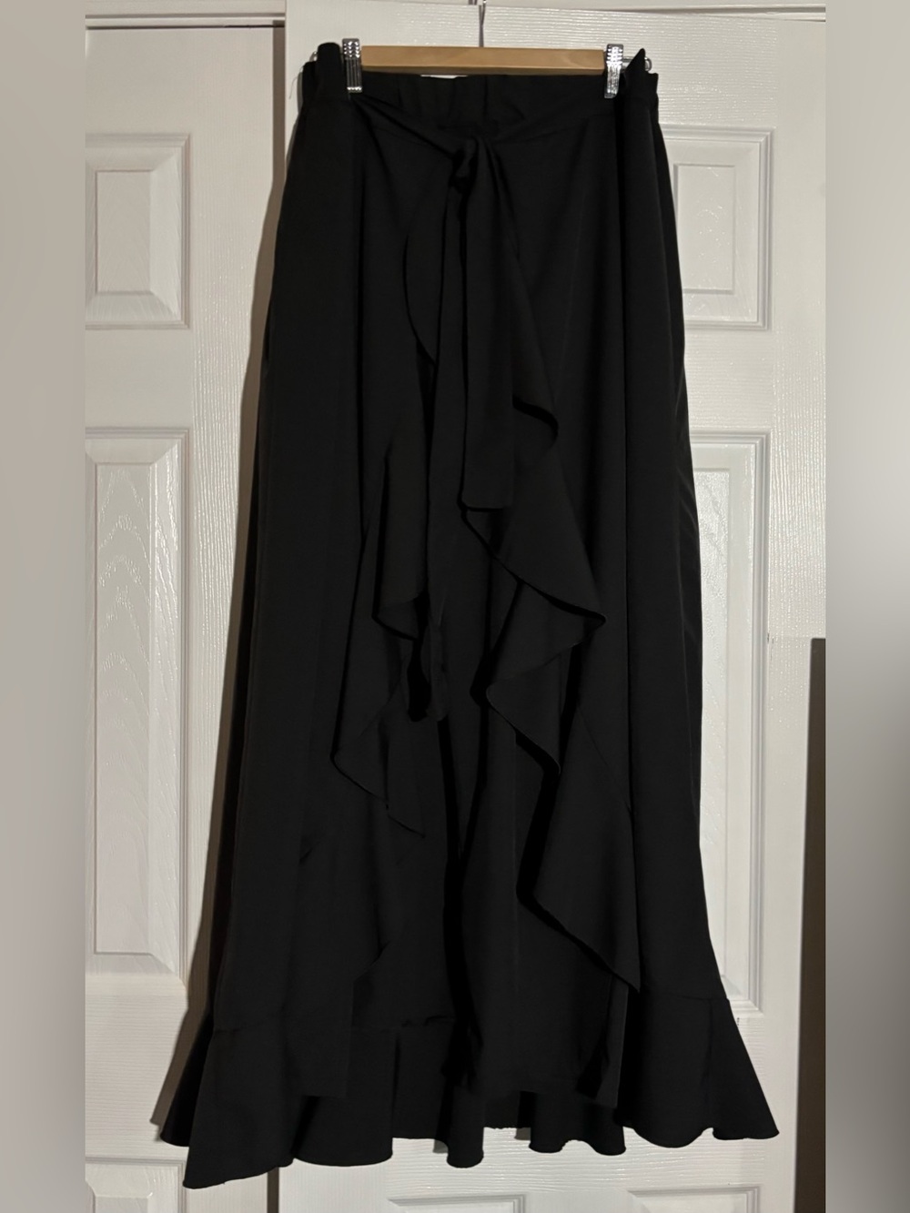 Black Flutter Pants w Built-in Flowy Skirt Overlay XL Elastic Waist